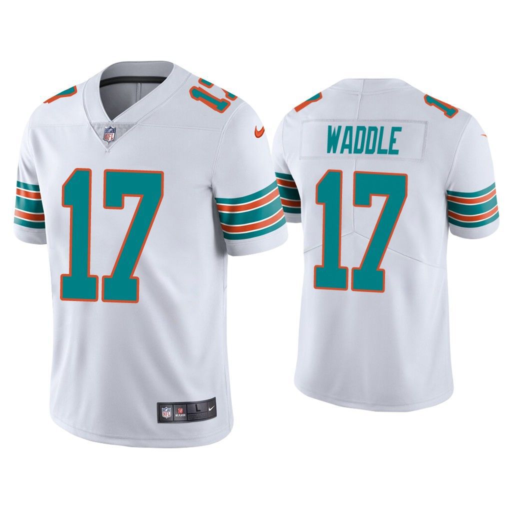 Men Miami Dolphins #17 Jaylen Waddle Nike White Vapor Limited NFL Jerseys